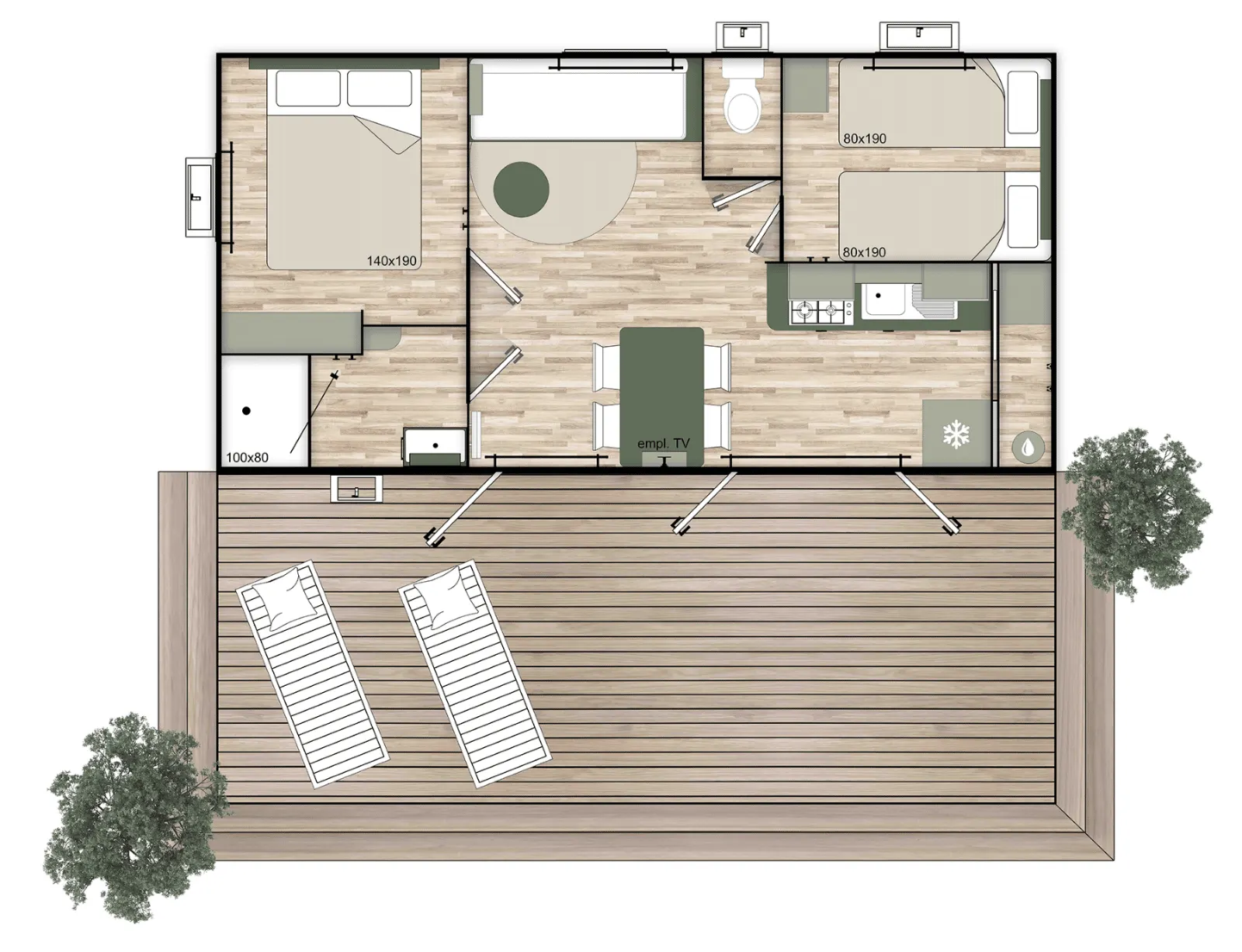 Plan du mobil-home 2 chambres
