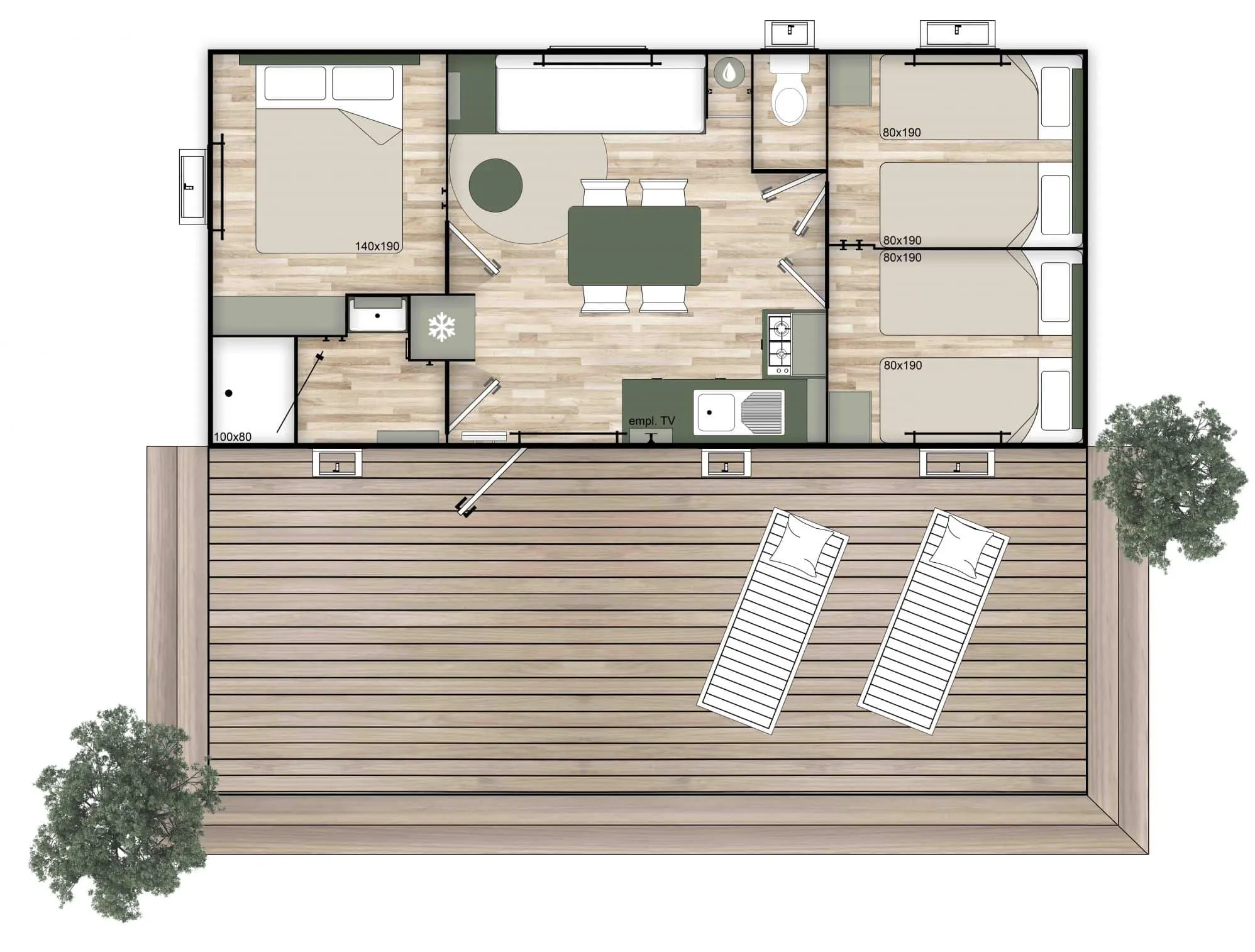 Plan du mobil-home 3 chambres