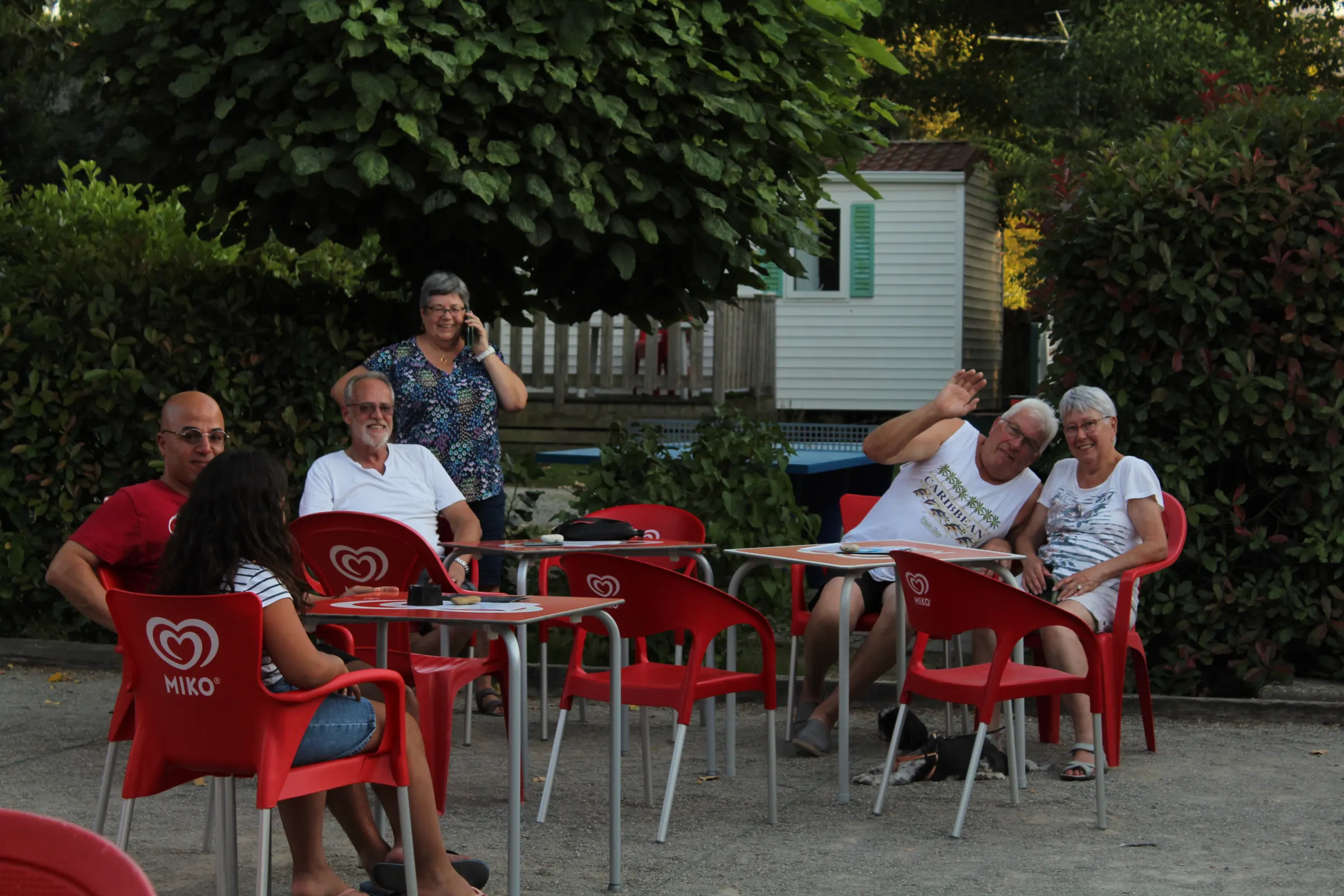 Holidaymakers on the campground bar terrace